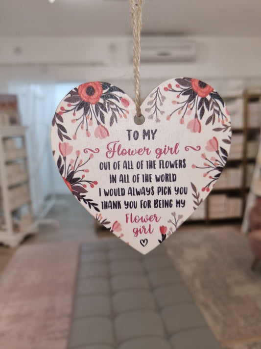 Wooden Heart Shaped Flower Girl Gift
