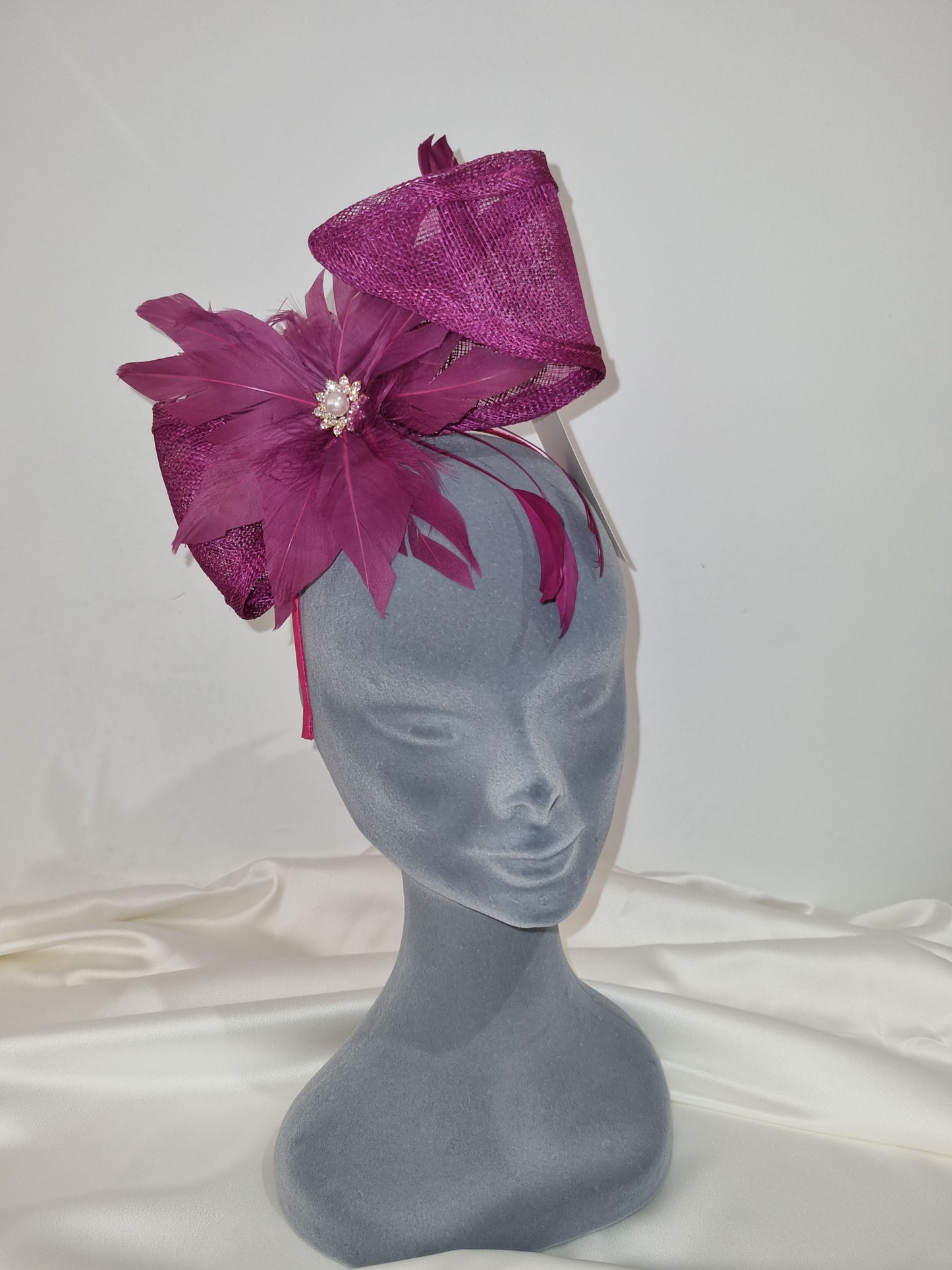 Fuchsia Feather & Diamante Fascinator/Headpiece-D21