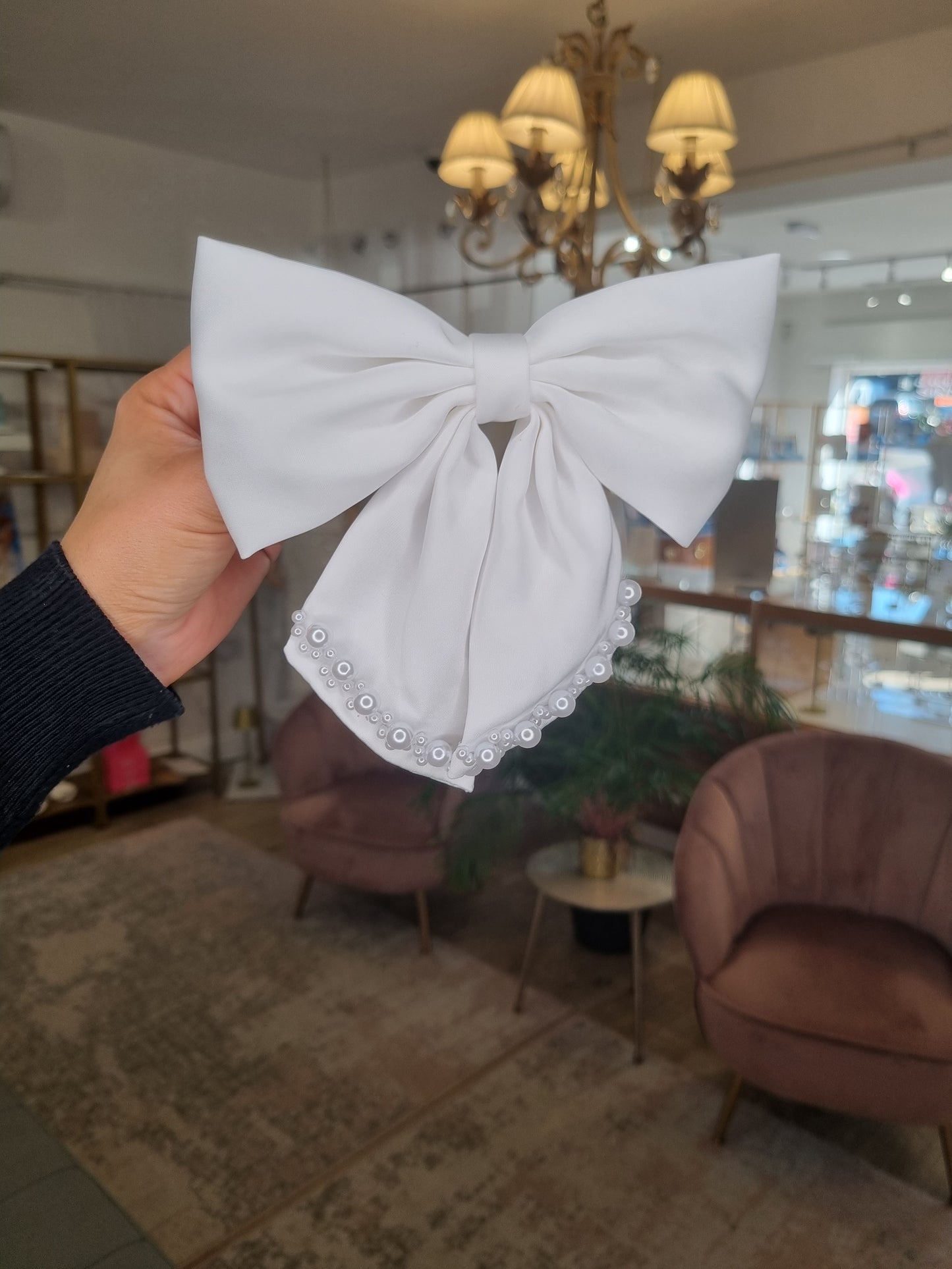 Bridal Bow/Headpiece With Pearl Edging