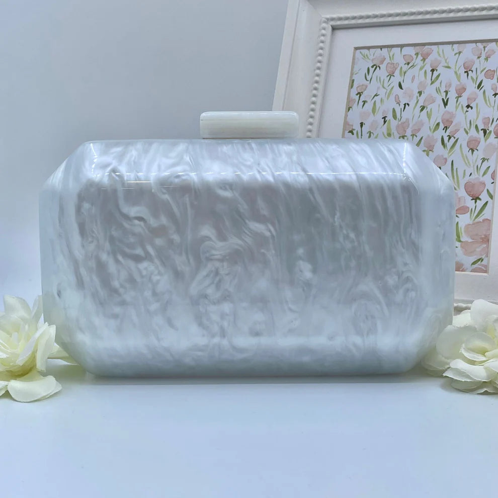 White Marble Effect Clutch Clutch Bag