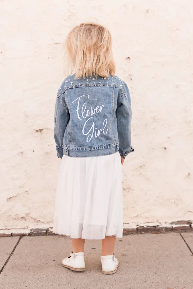 Children s Flower girl Pearl Studded Denim Jacket Everly