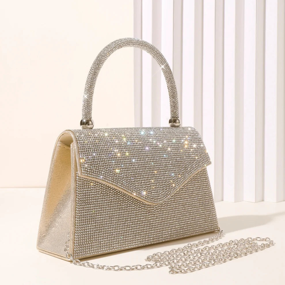 Diamonte Handbag In Light Gold