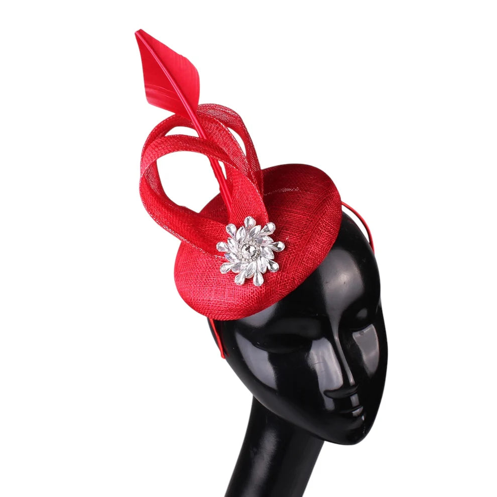 Red Feather & Crystal Fascinator Headpiece