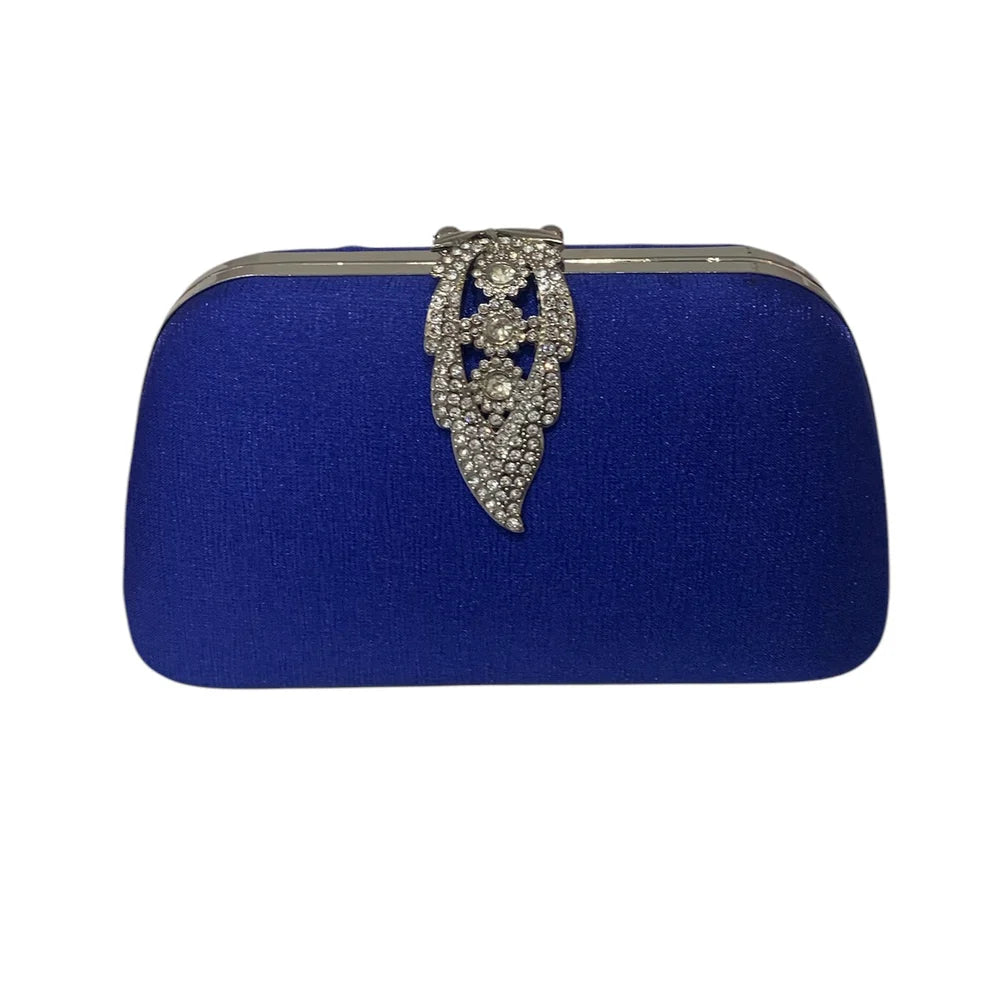 Royal Blue Clutch Bag With Silver Trim & Crystal Clasp