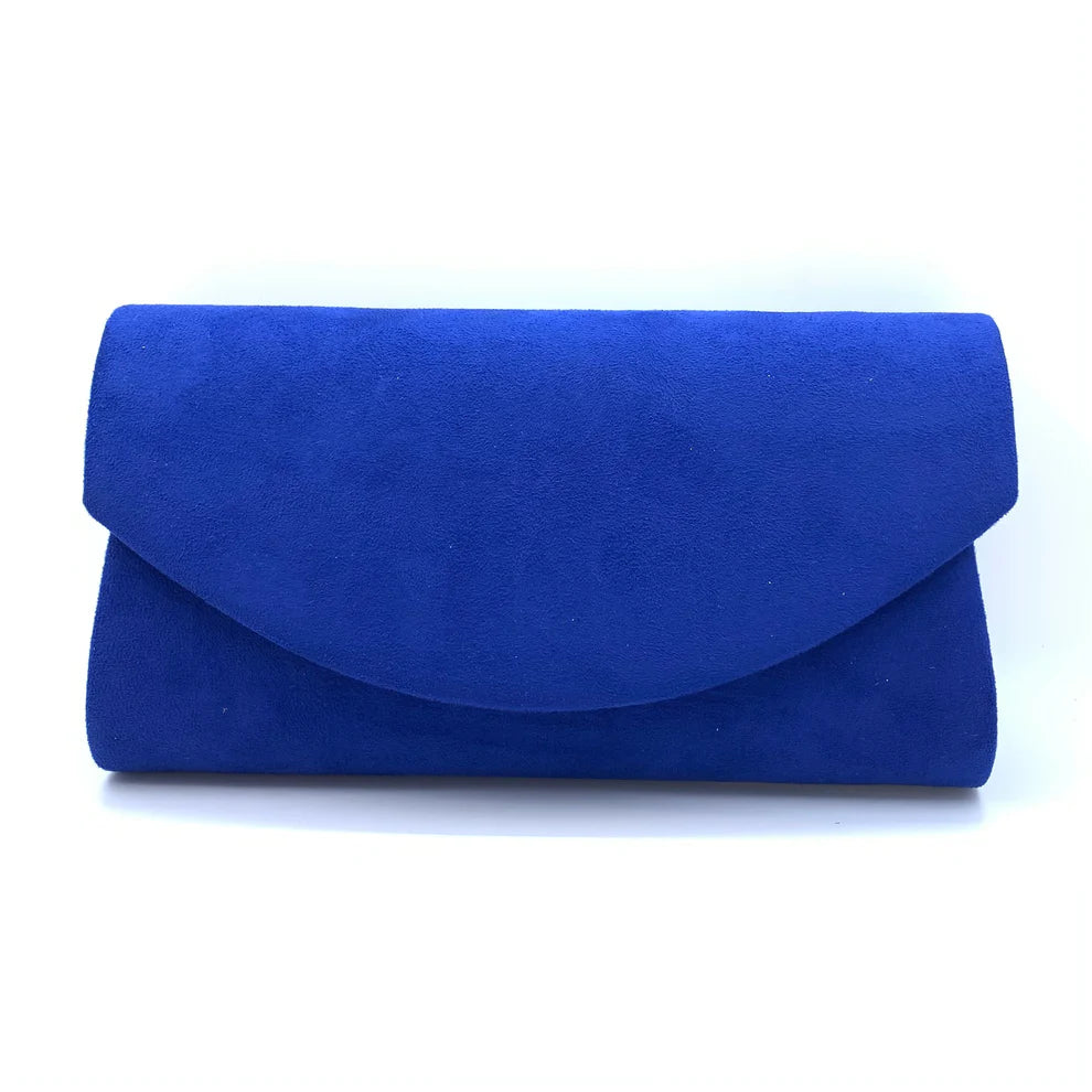 Royal Blue Suede Envelope Style Clutch Bag
