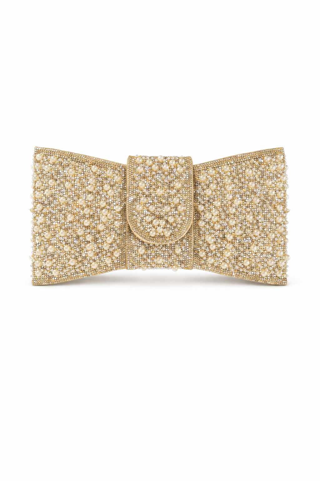 Gold & Pearl Bow Shaped Clutch Bag