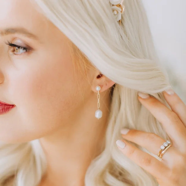 Deborah K Sophia Pearl & Gold Drop Earrings