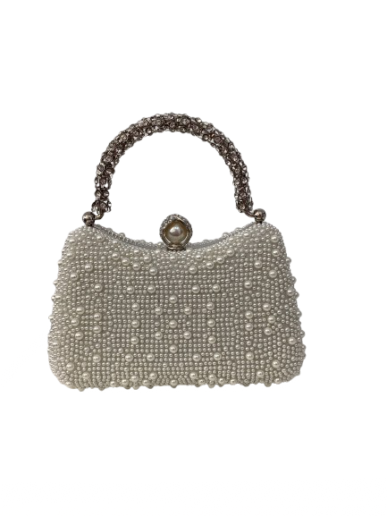 Pearl Handbag With Crystal Handle In Gold/Silver Frame
