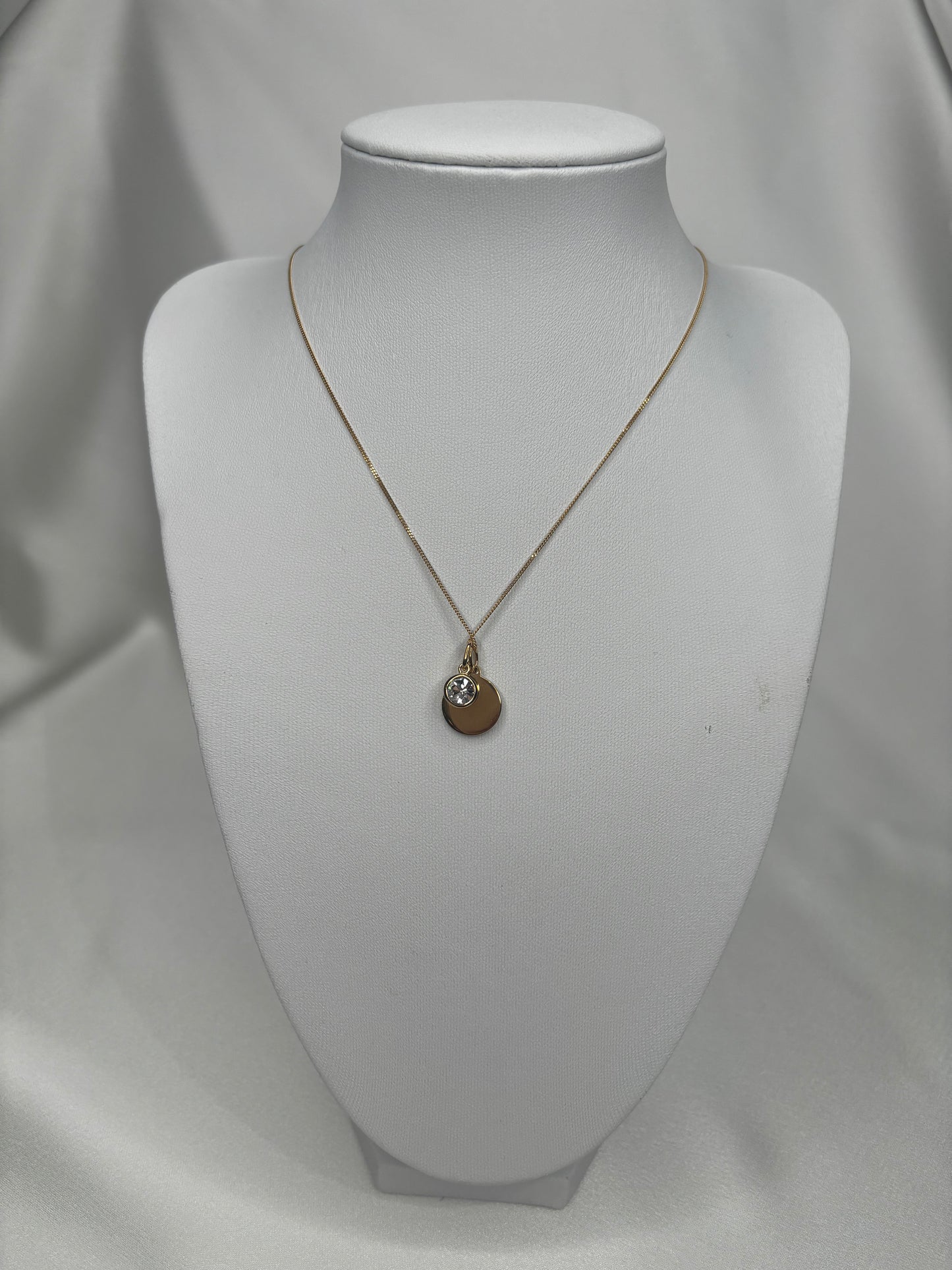 GKO Gold & Crystal Birthstone Charm & Disc Necklace-Crystal (April)