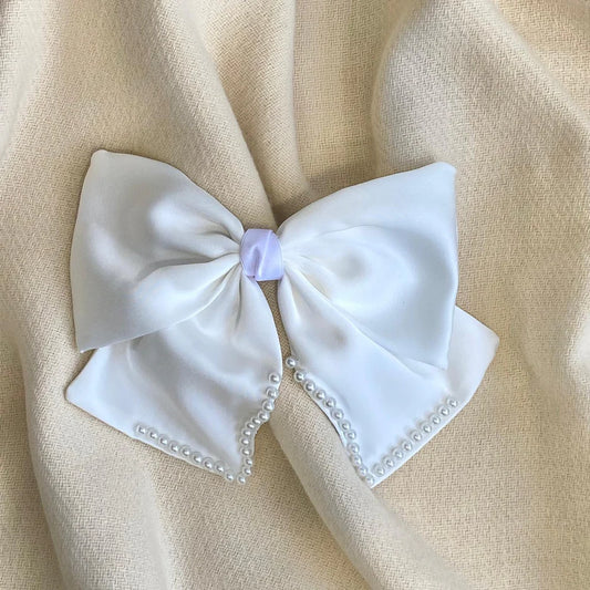 Pearl Bow/Headpiece With Crystal Edging