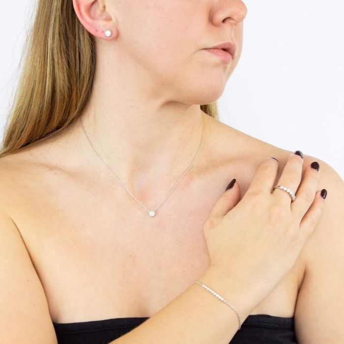 GKO Sterling Silver Millegrain Edge Cubic Zirconia Bracelet