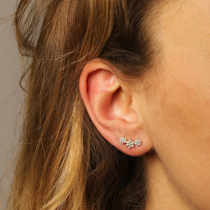 GT Crystal Flower Climber Silver Earrings