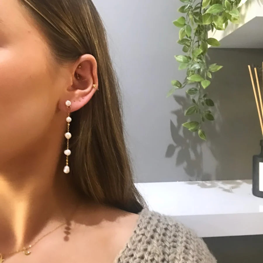 Azure Pearl & Gold Chain Drop Earrings