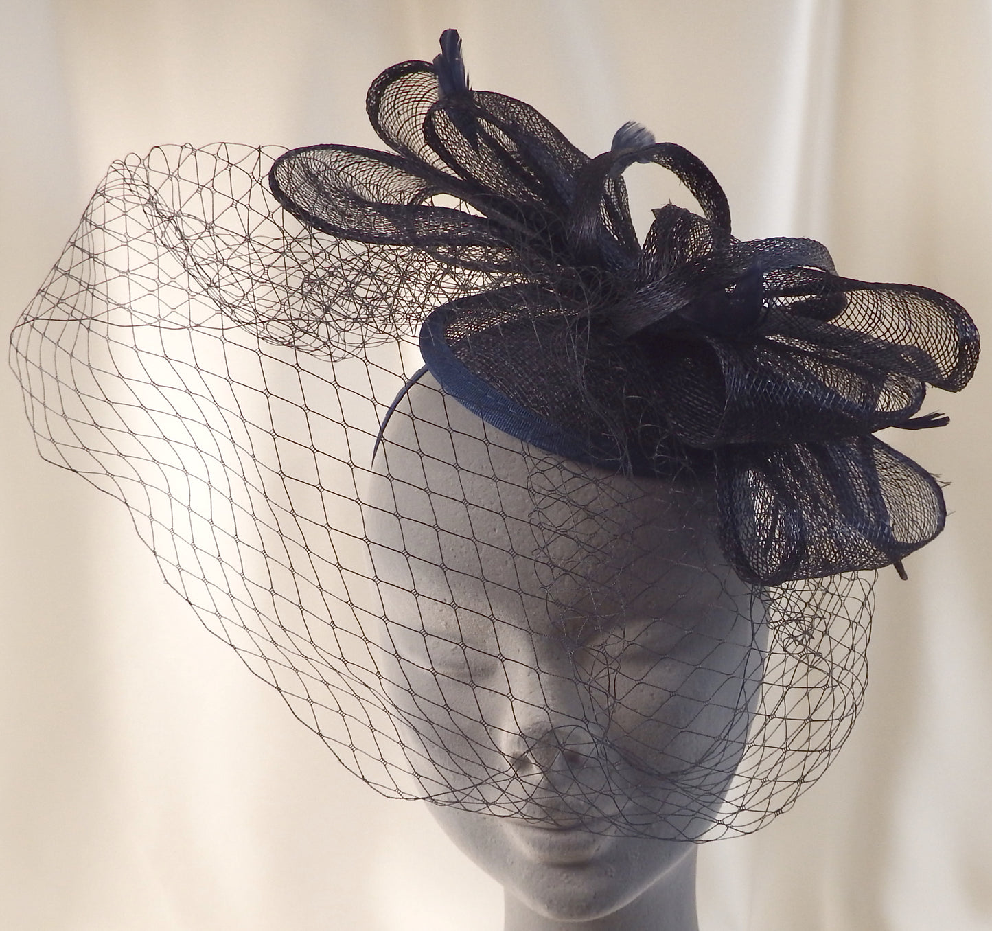Navy Hat Fascinator/Headpiece With Netting