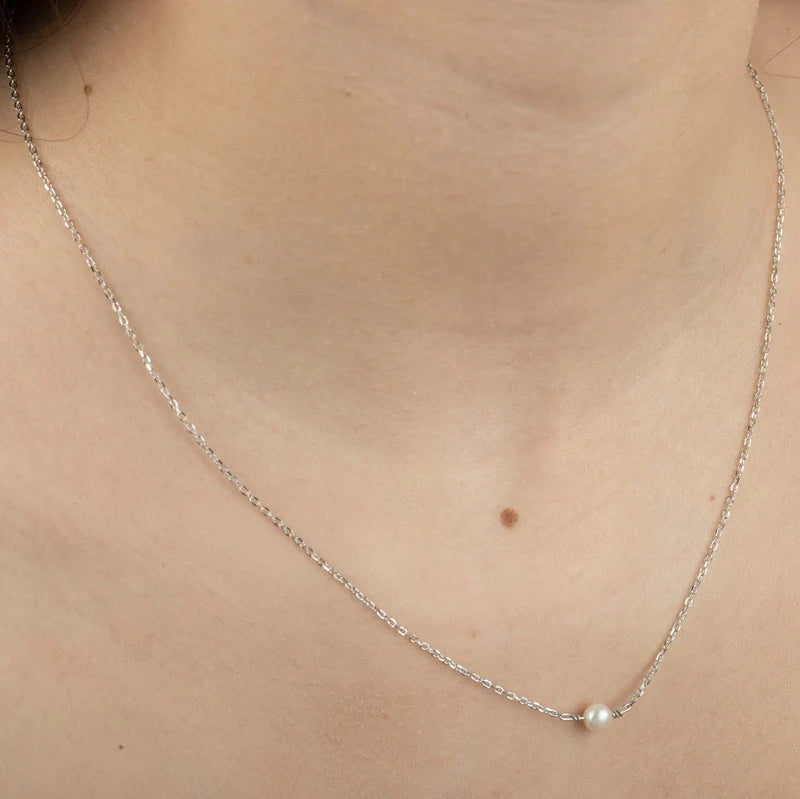 GT Single Pearl Silver Necklace