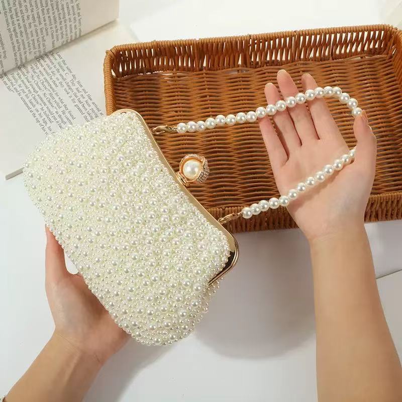 Pearl Clutch Bag With Gold Frame