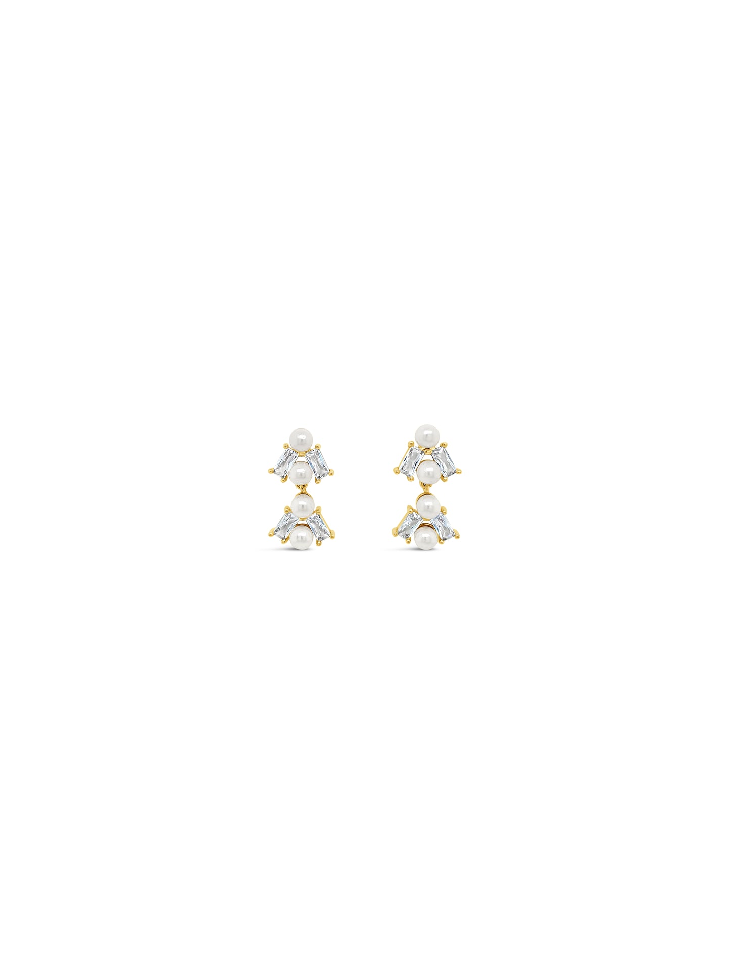 Two Tier Drop Pearl & Crystal Gold Earrings