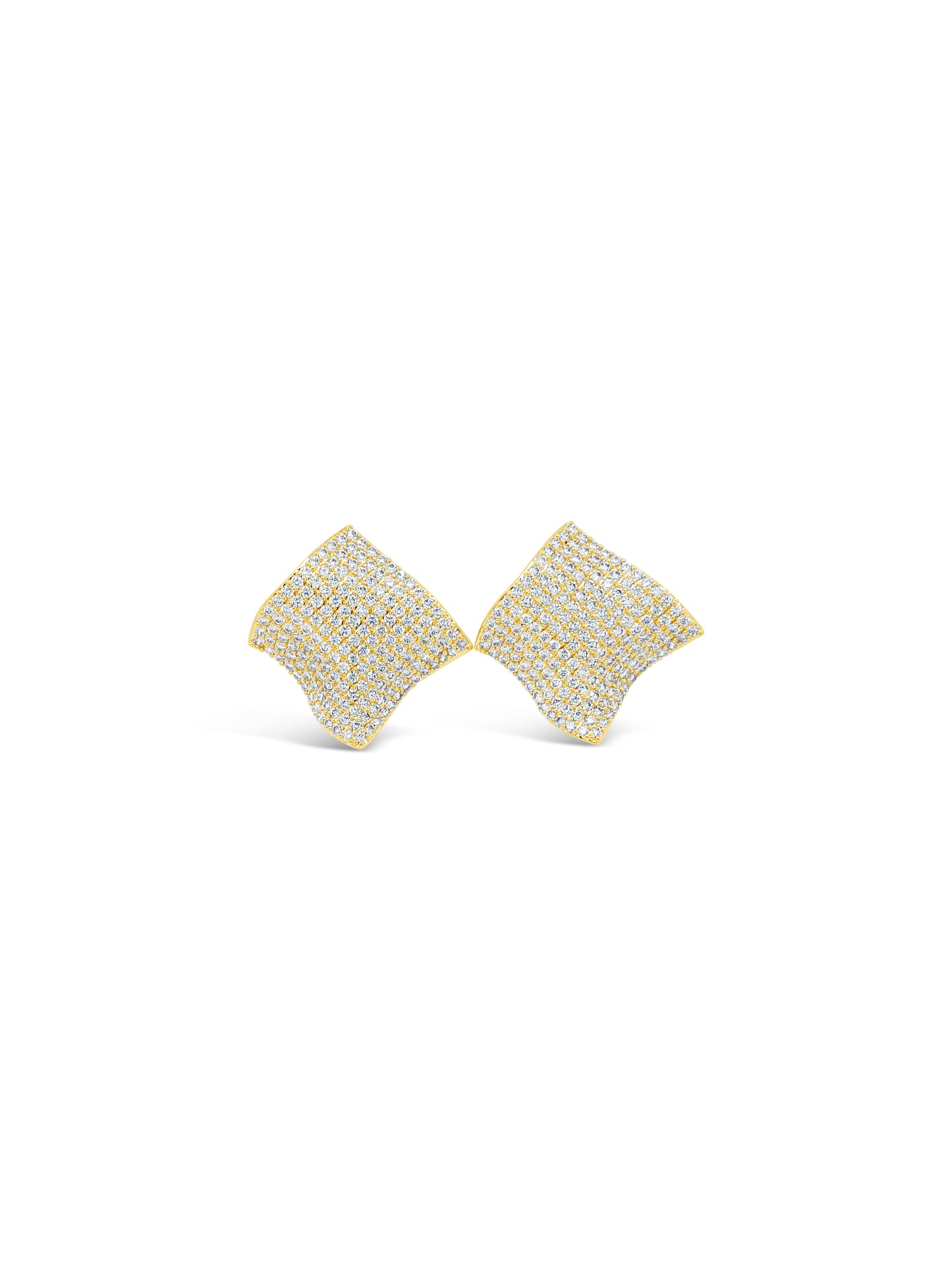 Square Shaped Gold & Crystal Statement Earrings