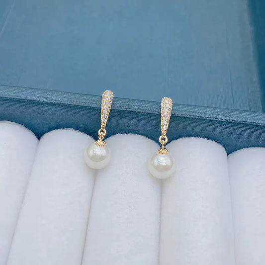 Pearl and Crystal Gold Clip On Earrings