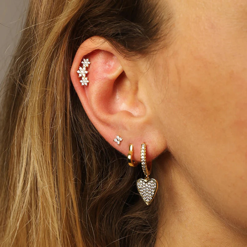 GT Crystal Flower Ear Climber Gold Earrings