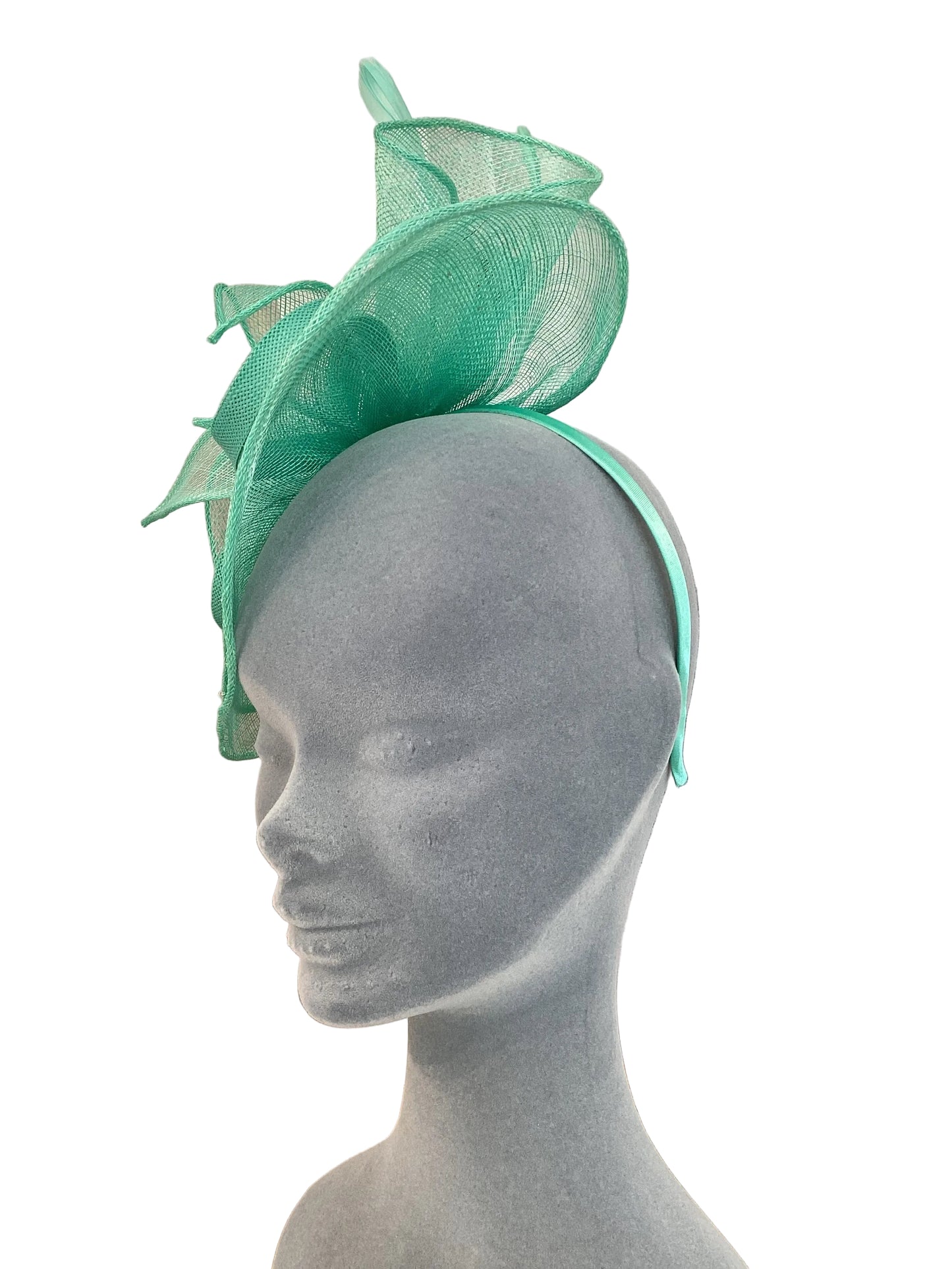 Mint Fascinator/Headpiece With Bow & Feather Detail~D05