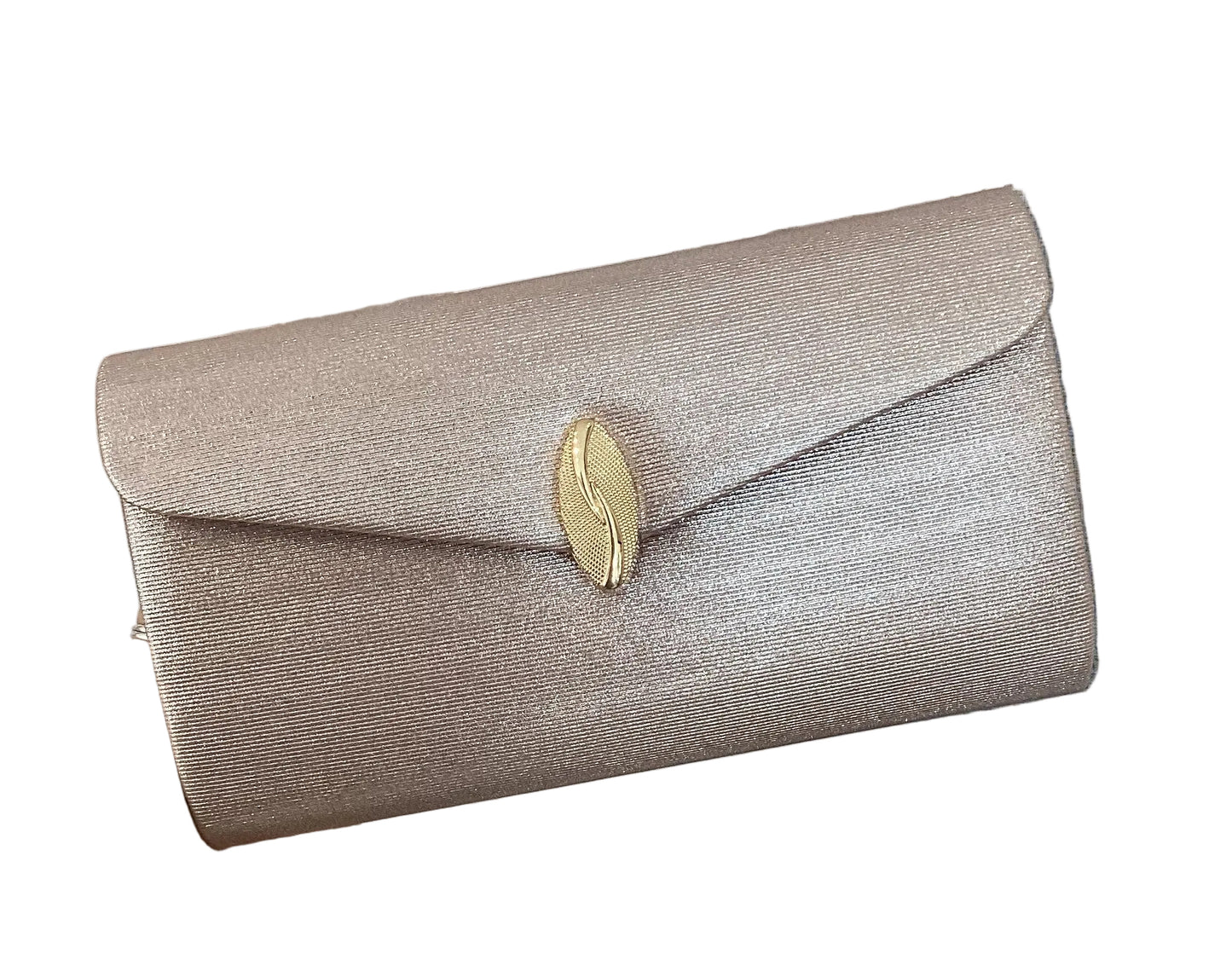 Pink Shimmer Clutch Bag With Gold Clasp