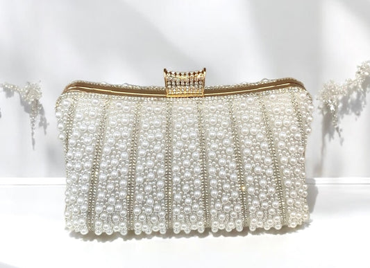 Pearl & Crystal Clutch Bag With Gold Trim
