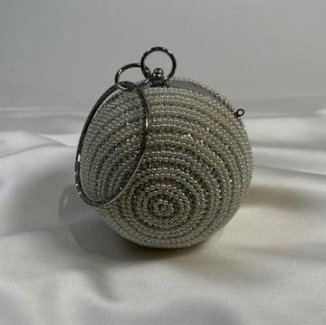 Round Silver Bag With Crystals & Pearls