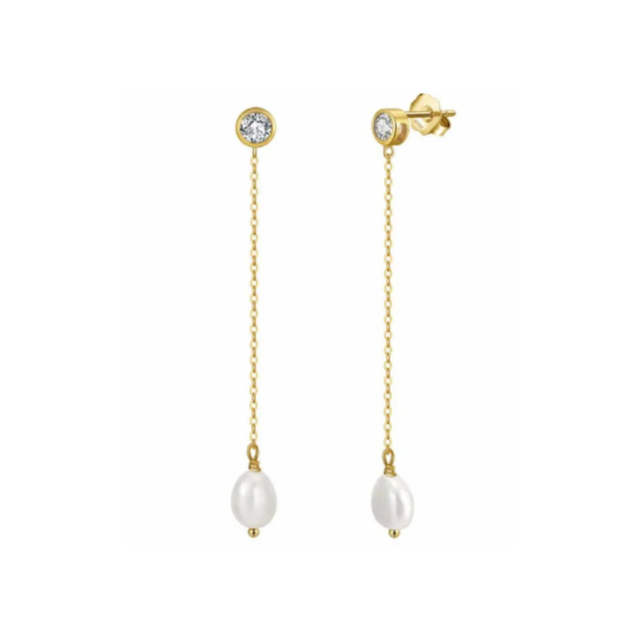 Azure Freshwater Pearl Drop Gold Earrings