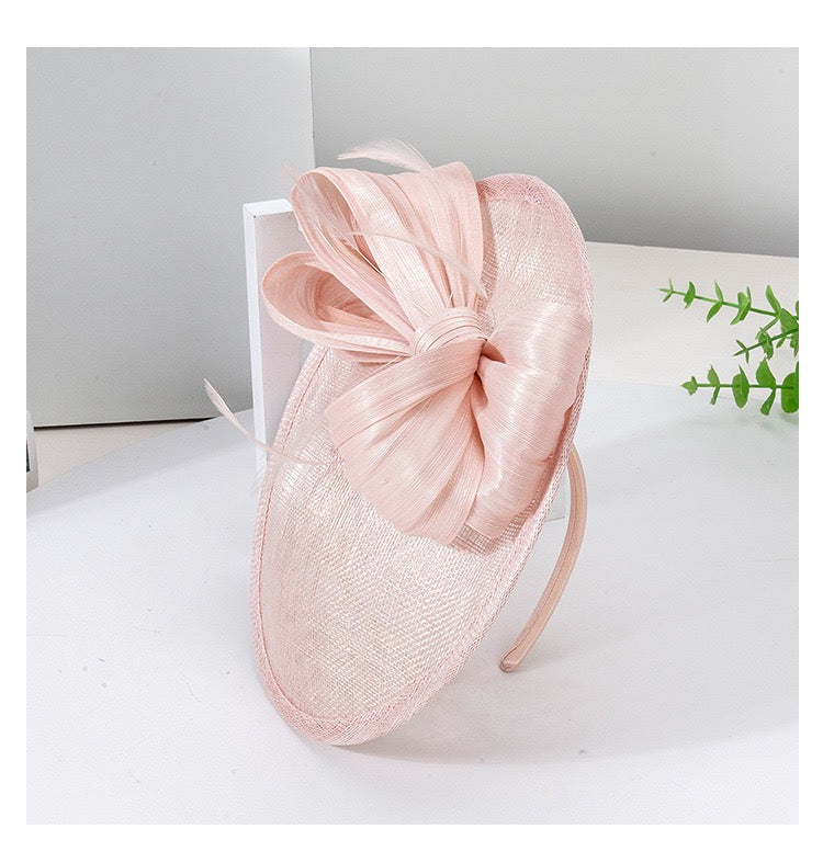 Blush Feather & Bow Detail Fascinator/Headband~D13