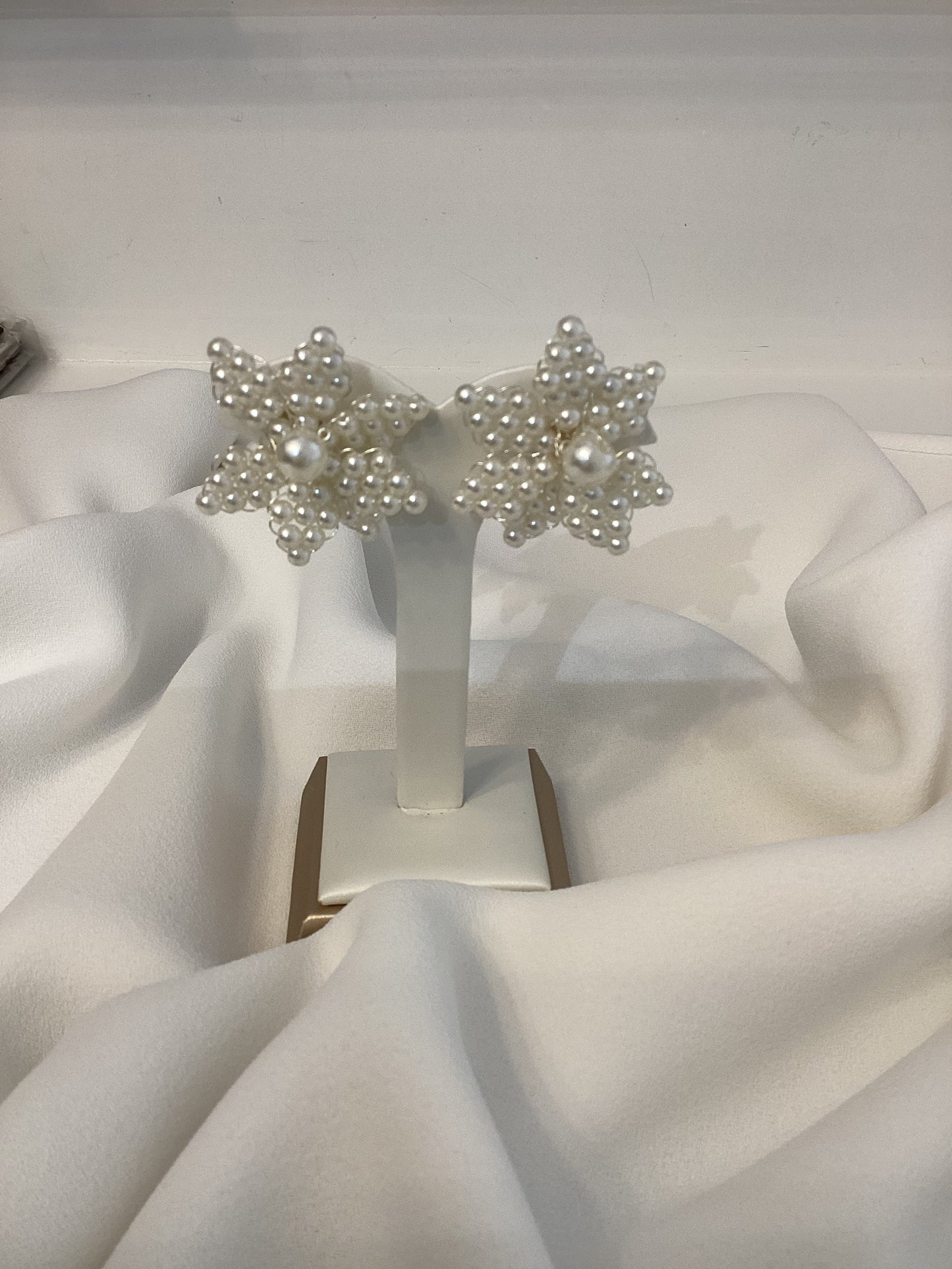 DBC Star Shape Pearl Statement Silver Earrings