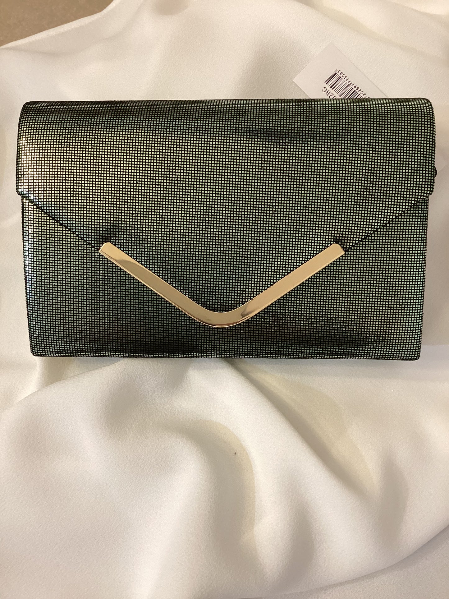 Belle Green Shimmer Clutch Bag With Gold Trim