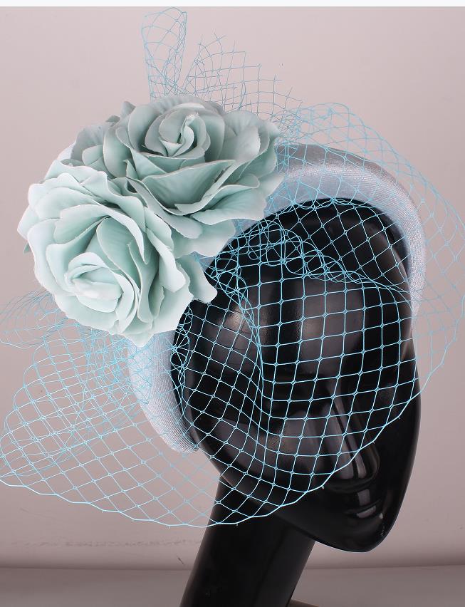 Light Blue Headband/Headpiece with Flower & Netting Detail