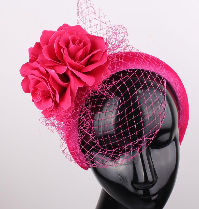 Hot Pink Headband/Headpiece With Flower & Netting Details