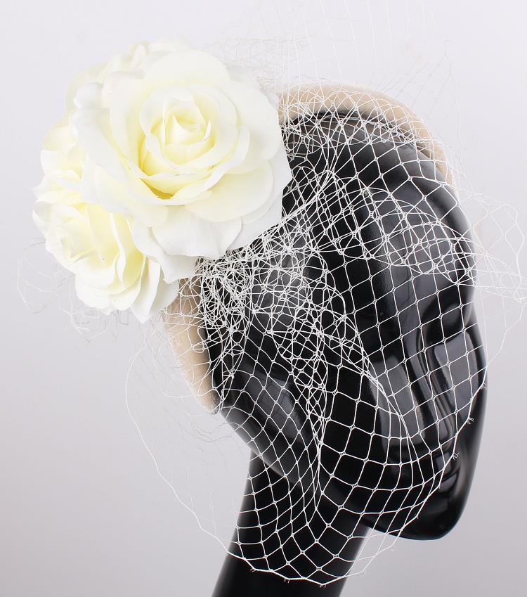 Cream Headband/Headpiece With Flower & Netting Detail