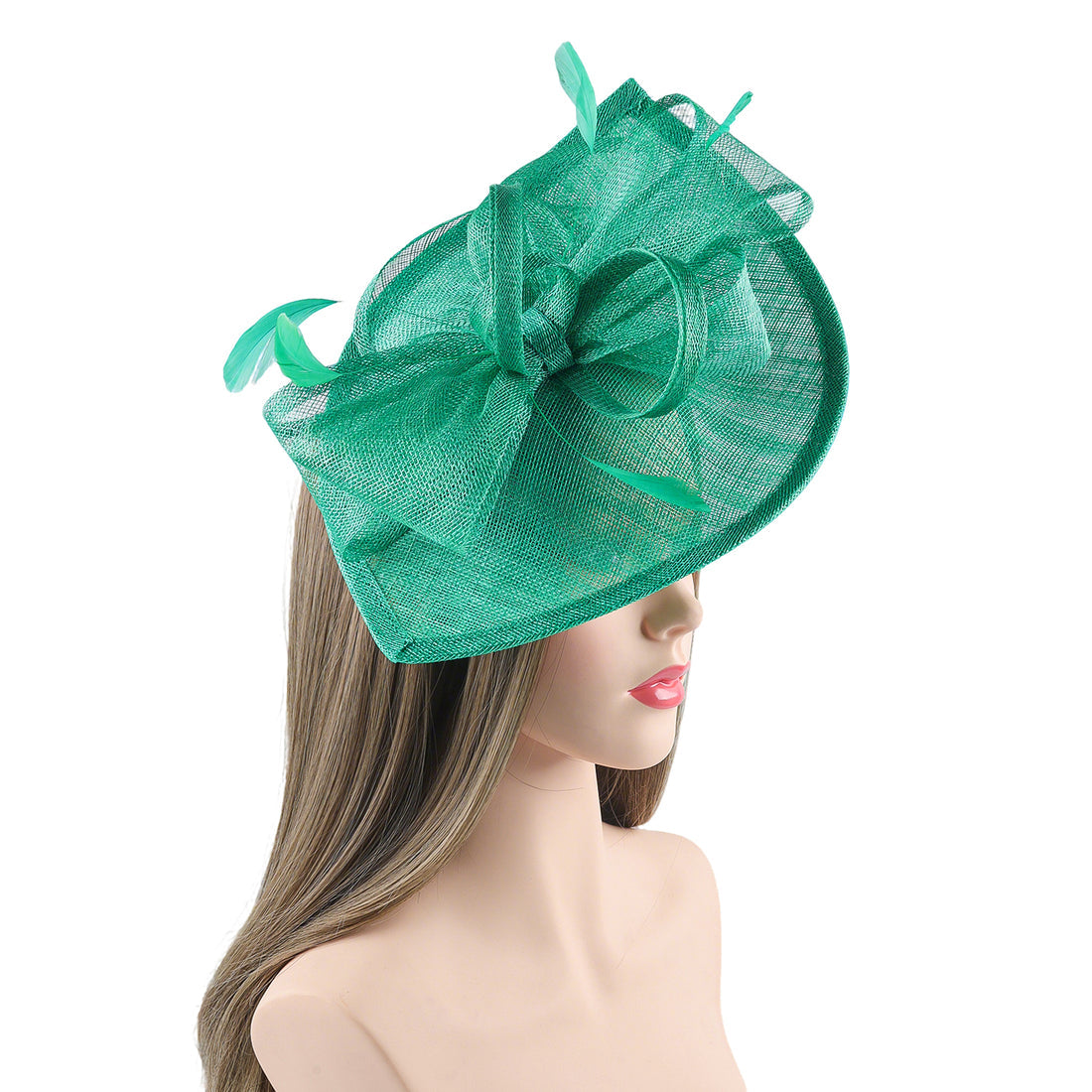 Green Fascinator/Headpiece With Bow & Feather Detail~D35