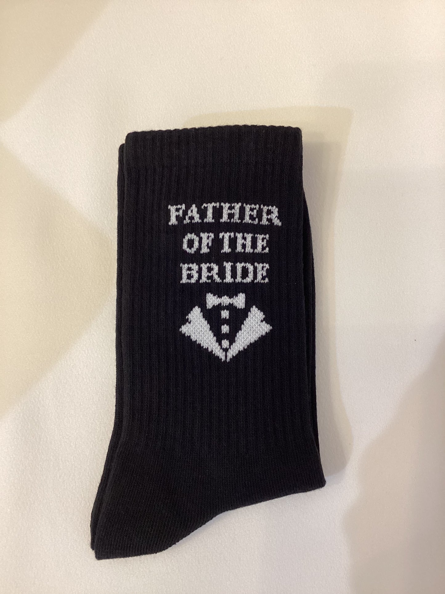 Father Of The Bride Black Socks With Dicky Bow Print