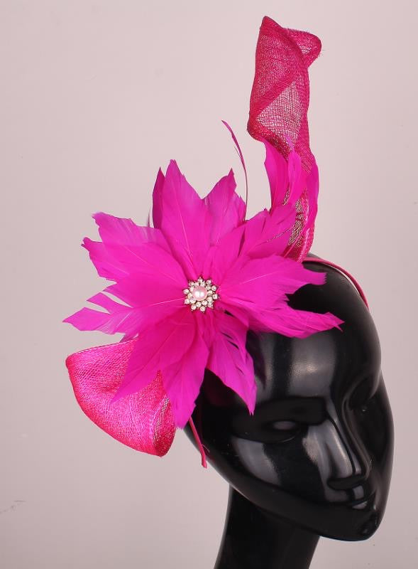 Fuchsia Feather & Diamante Fascintor/Headpiece~D21