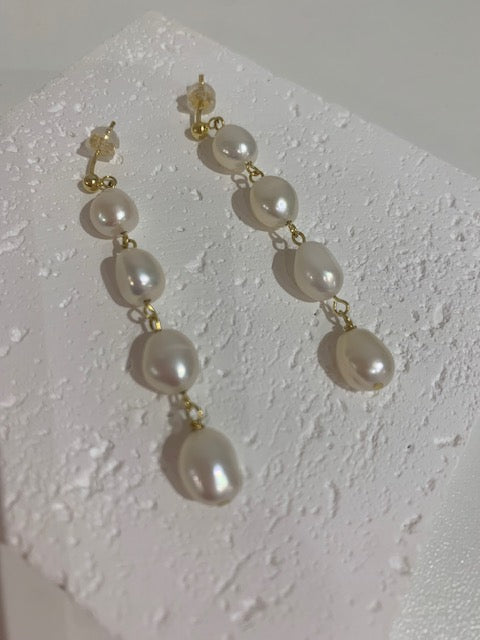 Azure x4 Freshwater Pearl Gold Earrings
