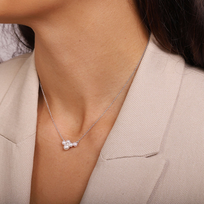 GT Pearl Cluster Silver Necklace