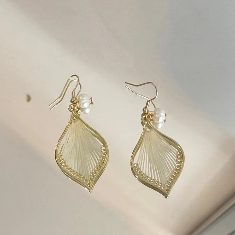 Azure Gold and White Fan Pearl Earrings