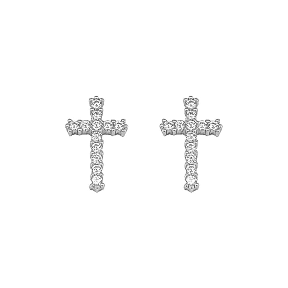 Silver CZ cross earrings