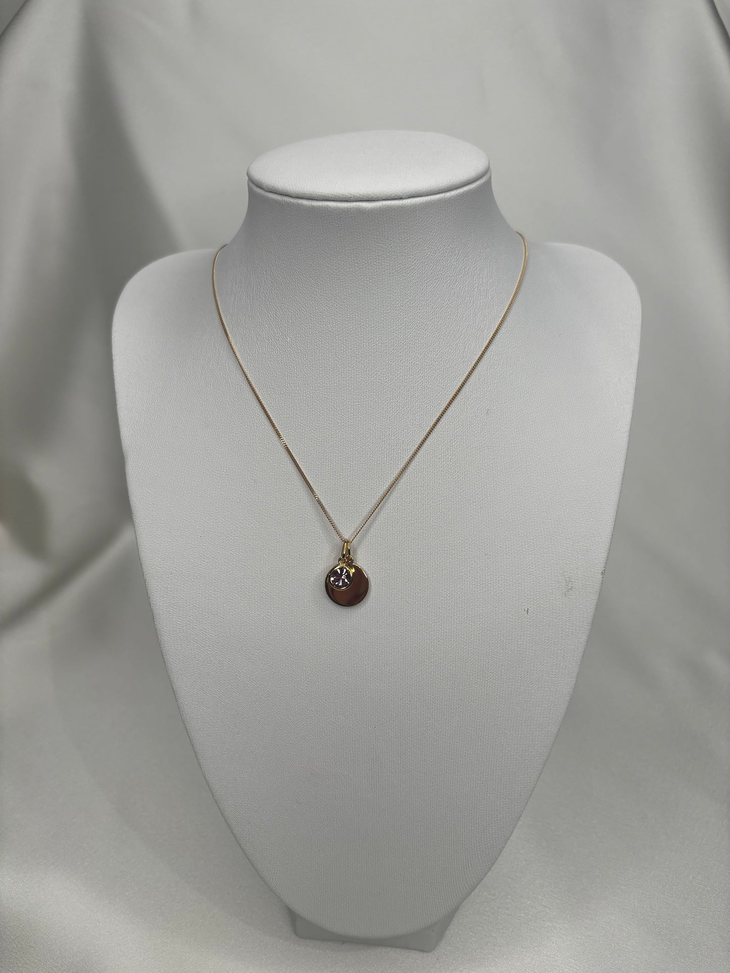 GKO Gold & Crystal Birthstone Charm & Disc Necklace- Light Amethyst (June)