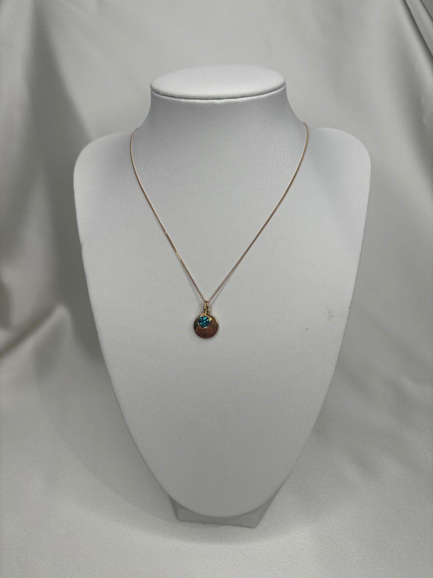 GKO Gold & Crystal Birthstone Charm & Disc Necklace-Aquamarine (March)