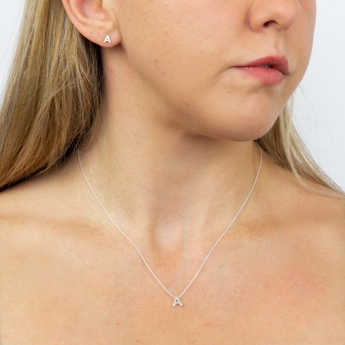 GKO Letter A Sterling Sliver Sliding pendant and Chain