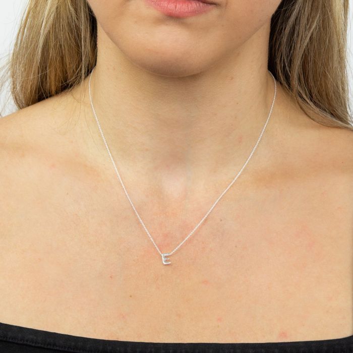 GKO Letter E Sterling Silver Sliding Pendant and Chain