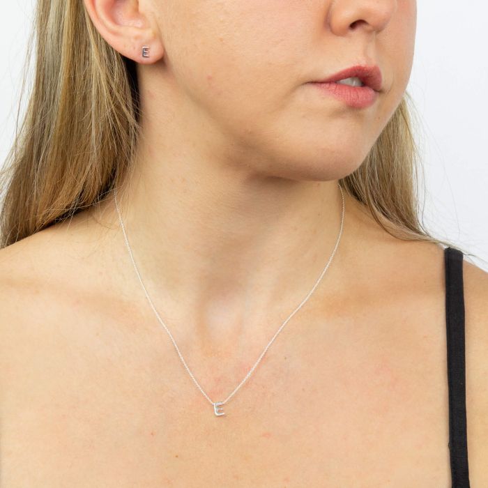 GKO Letter E Sterling Silver Sliding Pendant and Chain