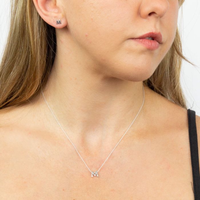 GKO Letter M Sterling Silver Sliding Pendant and Chain