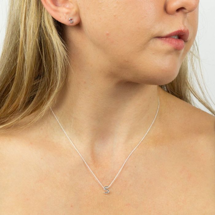 GKO Letter S Sterling Silver Sliding Pendant and Chain