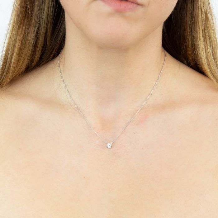 GKO Sterling Silver Millegrain Cubic Zirconia Necklace